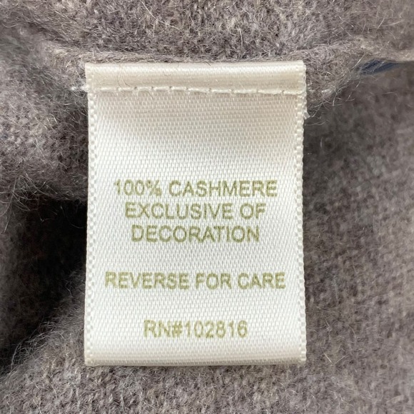 Garnet Hill Gray Beige Greige Cashmere Lace Ruffle Hem Long Sleeve Sweater - Picture 7 of 8